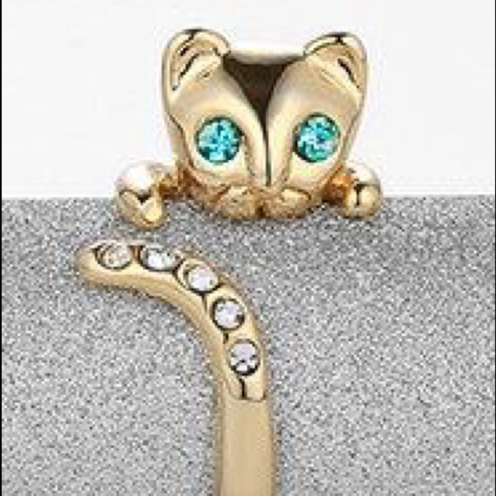 Gold cat ring with birthstone crystals